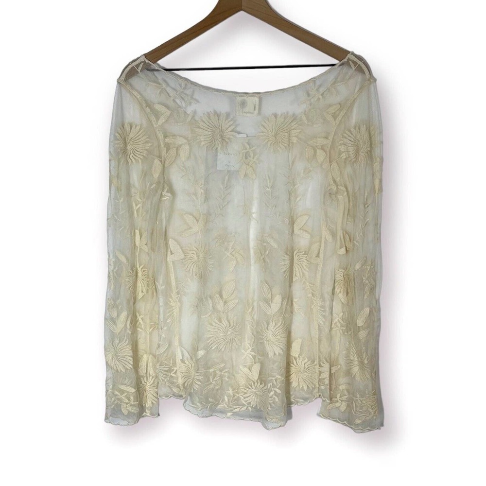 NWT Anthropologie Everleigh Mesh Embroiderded Top Cream Color - Picture 4 of 6
